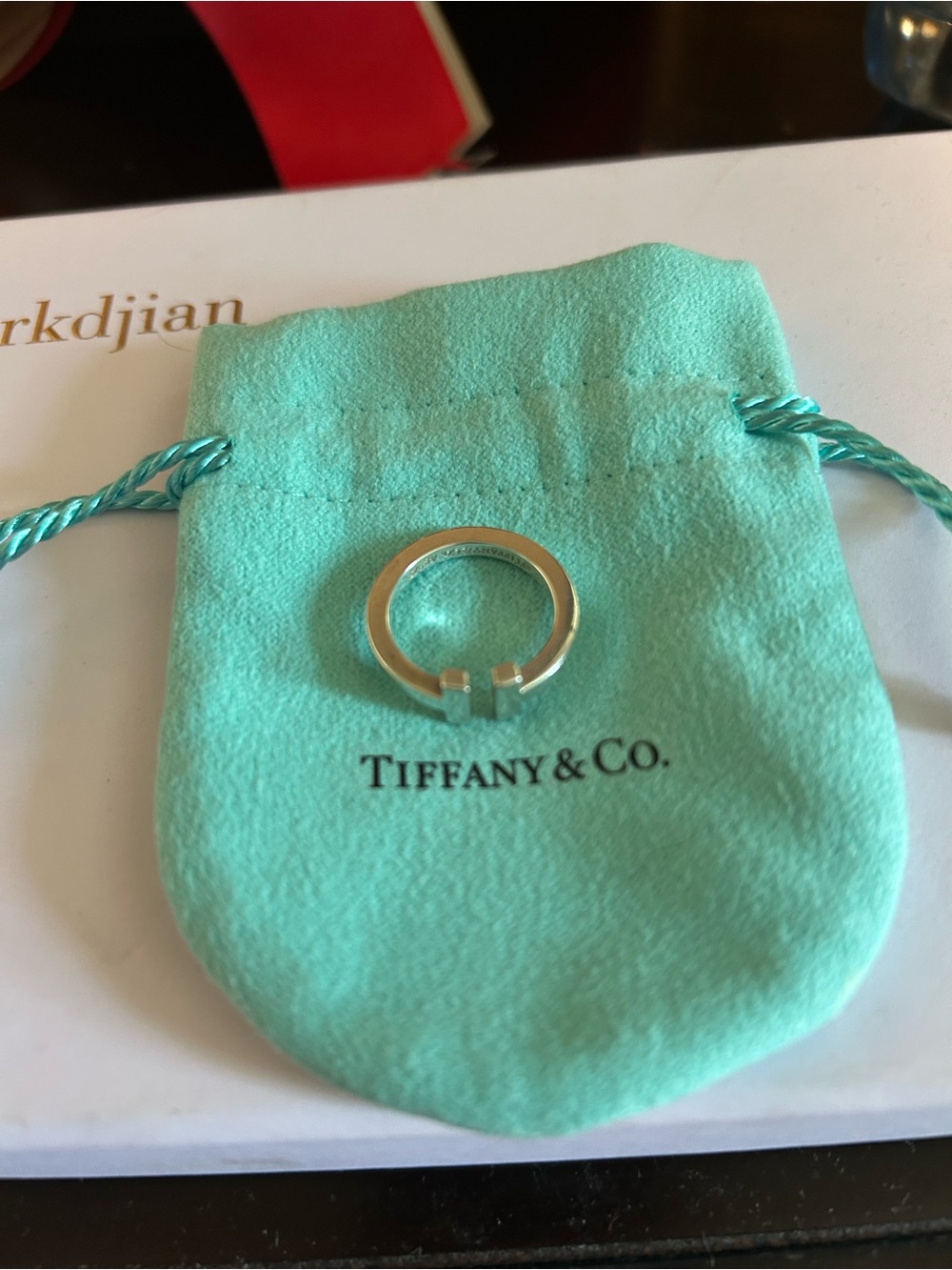 Tiffany & Co. Sterling Silver Tiffany T Square Ring with Tiffany Blue Pouch